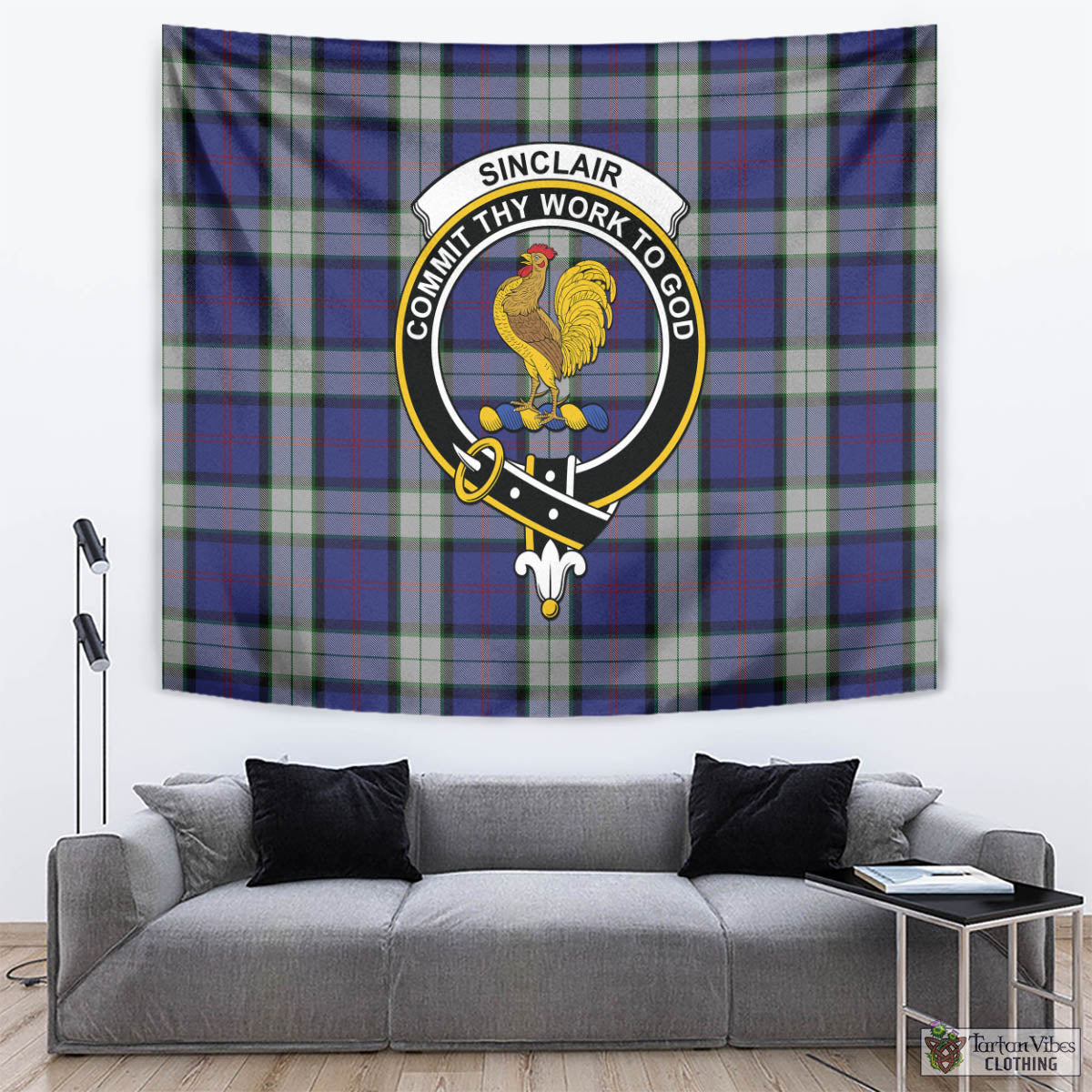 Tartan Vibes Clothing Sinclair Dress Tartan Tapestry Wall Hanging and Home Decor for Room with Family Crest