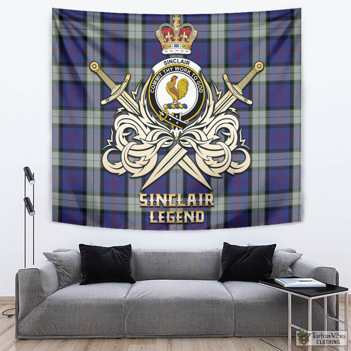 Tartan Vibes Clothing Sinclair Dress Tartan Tapestry with Clan Crest and the Golden Sword of Courageous Legacy