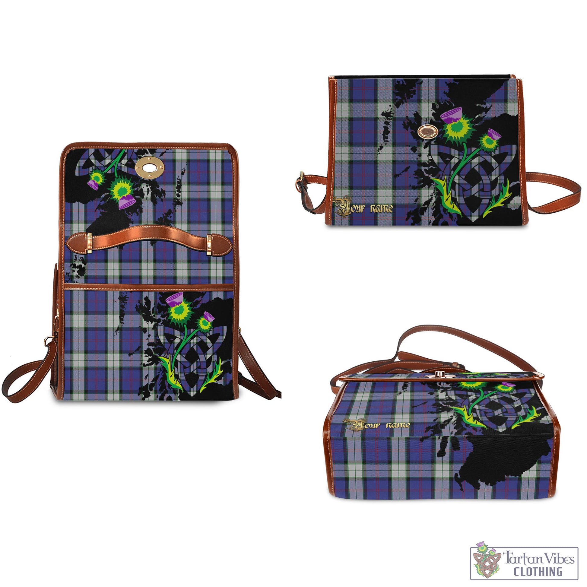 Tartan Vibes Clothing Sinclair Dress Tartan Waterproof Canvas Bag with Scotland Map and Thistle Celtic Accents