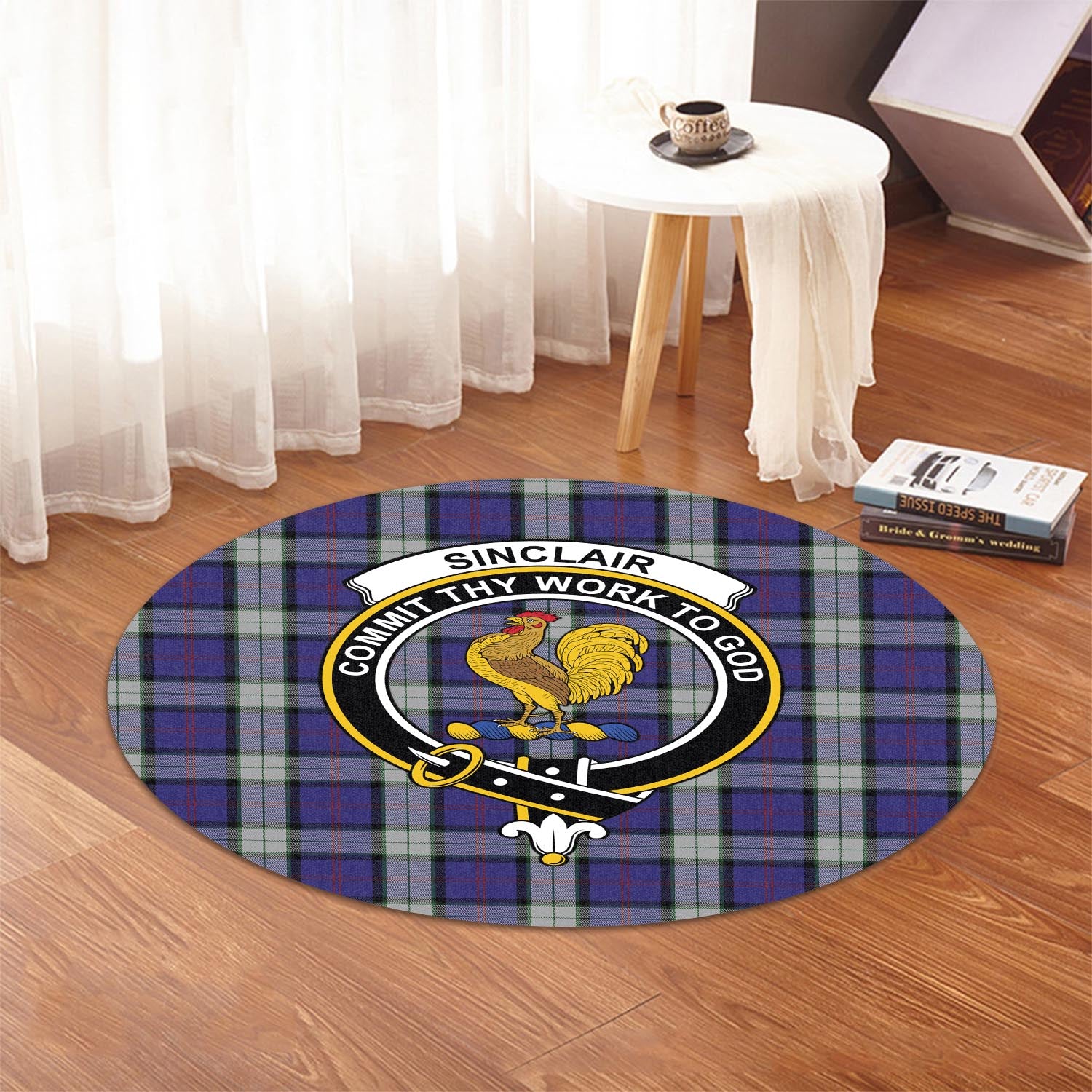 sinclair-dress-tartan-round-rug-with-family-crest