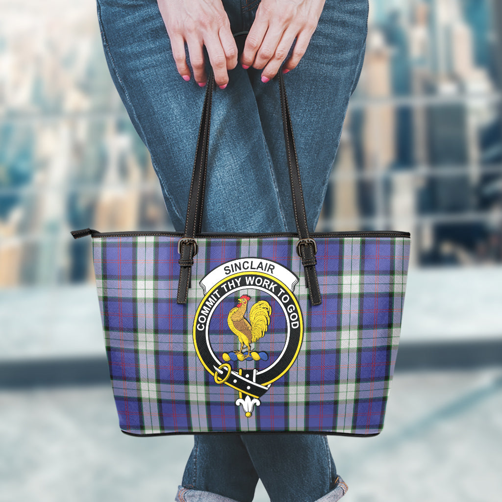 Sinclair Dress Tartan Leather Tote Bag with Family Crest - Tartan Vibes Clothing