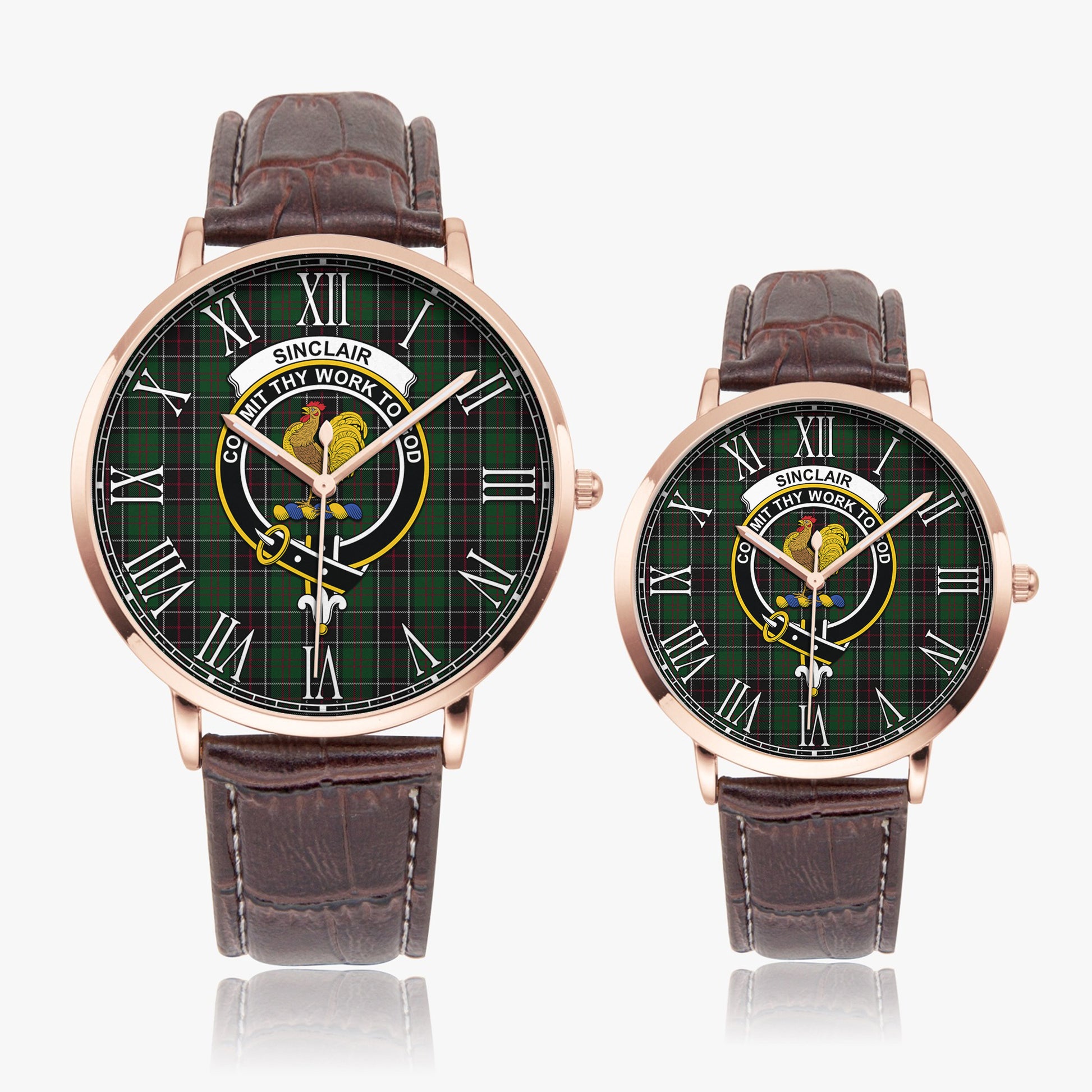 Sinclair Hunting Tartan Family Crest Leather Strap Quartz Watch - Tartanvibesclothing