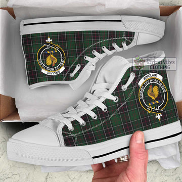 Sinclair Hunting Tartan High Top Shoes with Family Crest