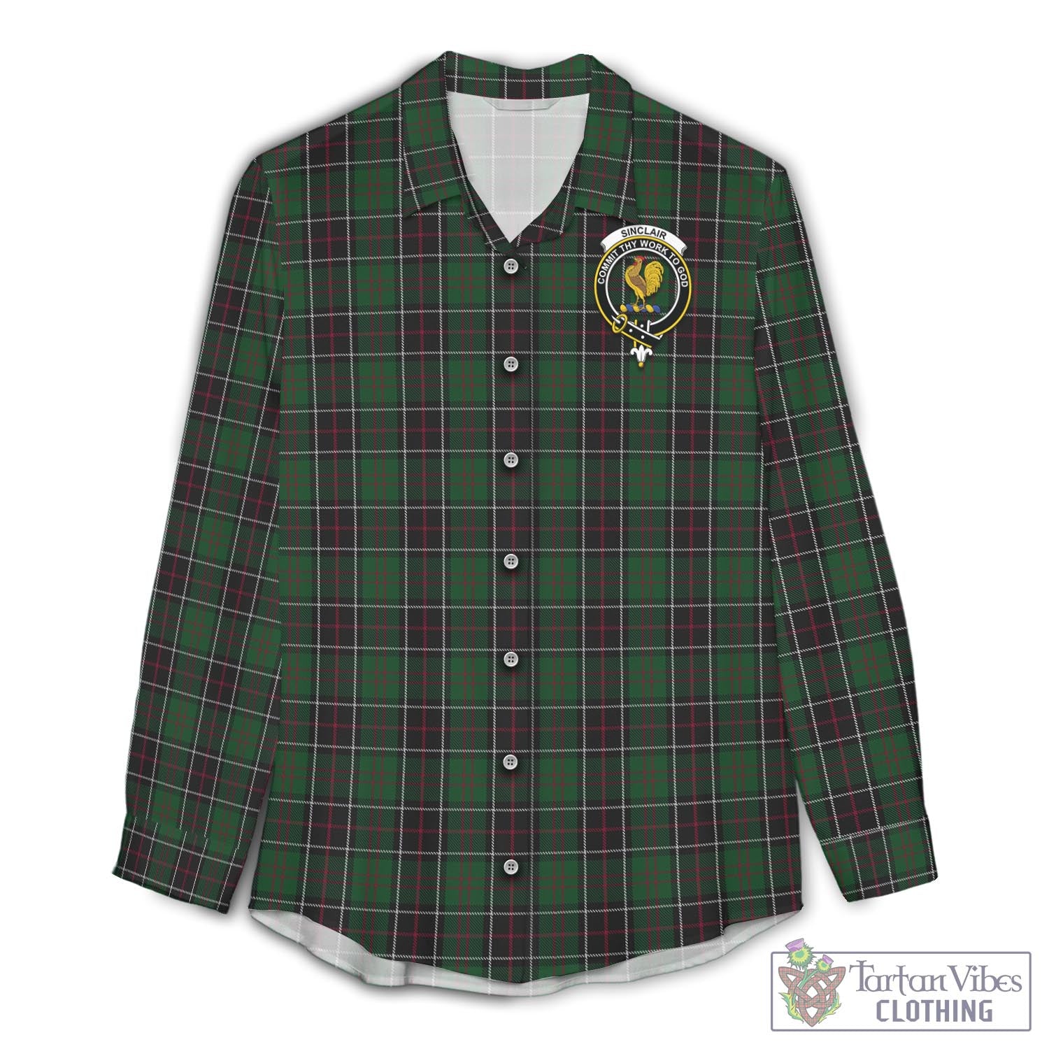 Tartan Vibes Clothing Sinclair Hunting Tartan Womens Casual Shirt with Family Crest