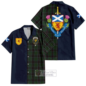 Sinclair Hunting Tartan Short Sleeve Button Shirt Alba with Scottish Lion Royal Arm Half Style