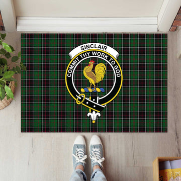 Sinclair Hunting Tartan Door Mat with Family Crest