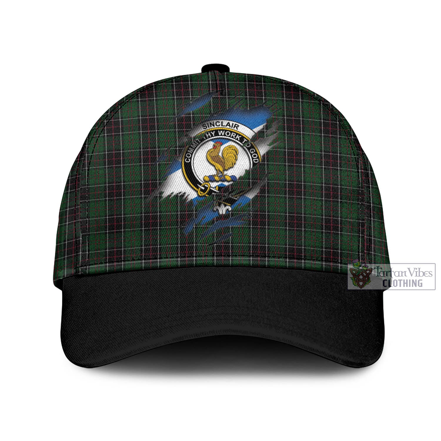 Tartan Vibes Clothing Sinclair Hunting Tartan Classic Cap with Family Crest In Me Style