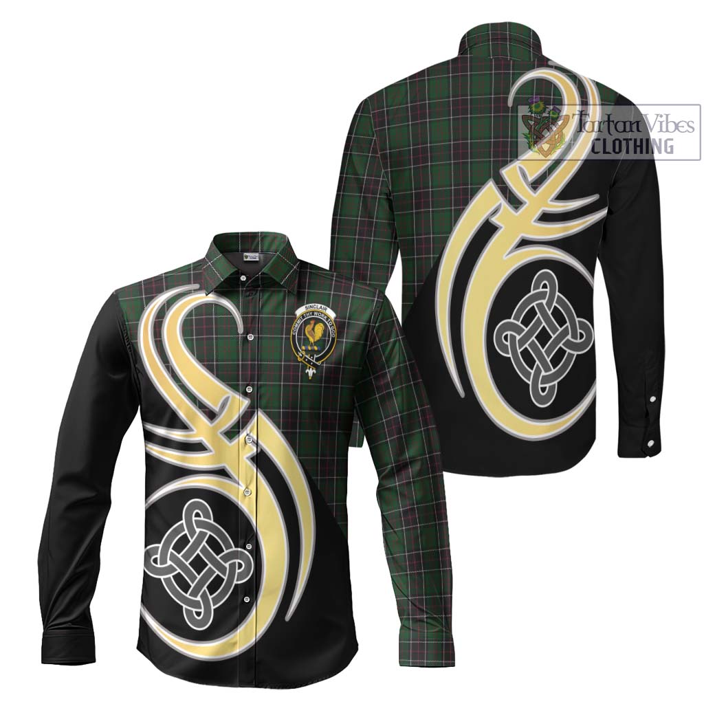 Sinclair Hunting Tartan Long Sleeve Button Shirt with Family Crest and Celtic Symbol Style Men's Shirt S - Tartan Vibes Clothing