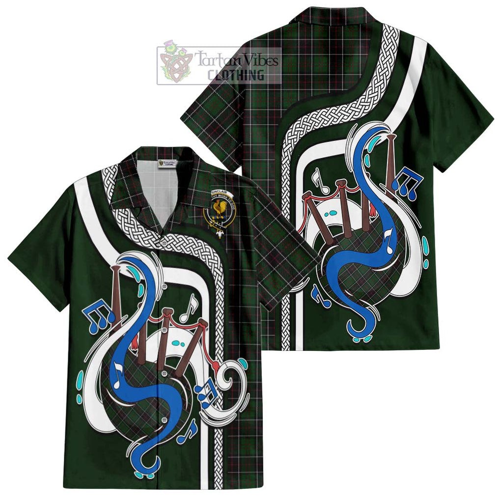 Sinclair Hunting Tartan Short Sleeve Button Shirt with Epic Bagpipe Style Kid - Tartanvibesclothing Shop