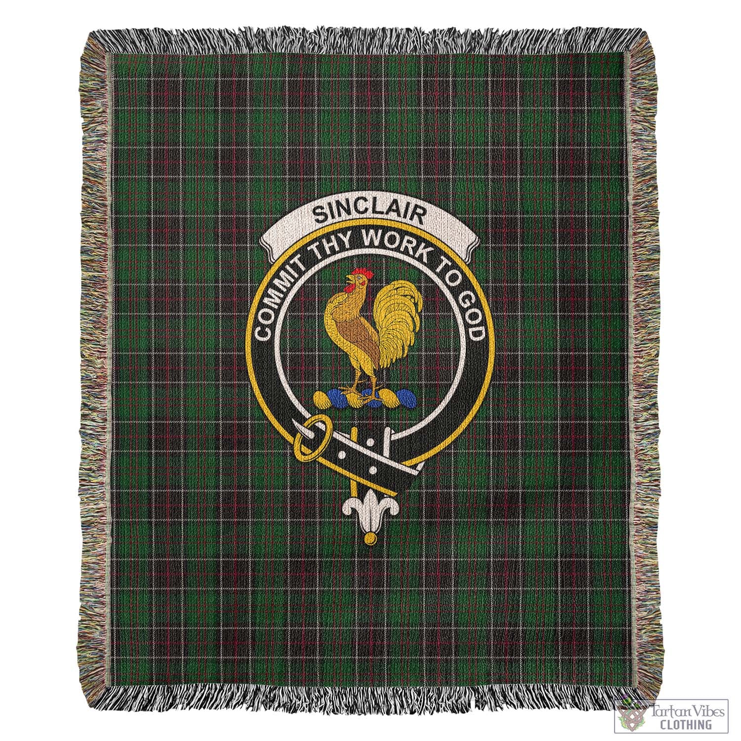 Tartan Vibes Clothing Sinclair Hunting Tartan Woven Blanket with Family Crest