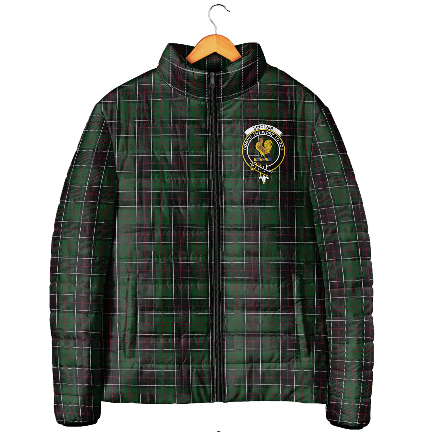 Sinclair Hunting Tartan Padded Jacket with Family Crest Men's Padded Jacket - Tartan Vibes Clothing