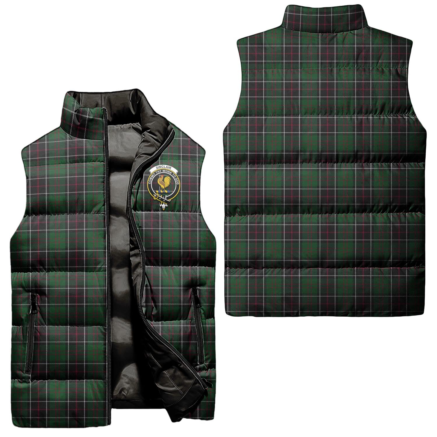 Sinclair Hunting Tartan Sleeveless Puffer Jacket with Family Crest Unisex - Tartanvibesclothing