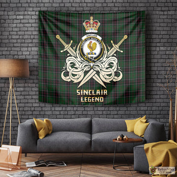Sinclair Hunting Tartan Tapestry with Clan Crest and the Golden Sword of Courageous Legacy