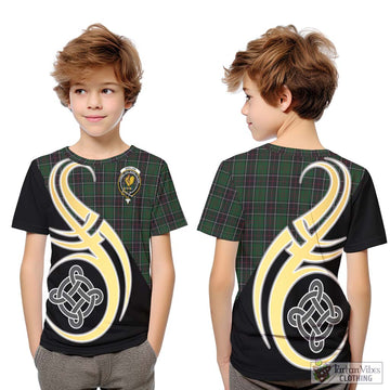 Sinclair Hunting Tartan Kid T-Shirt with Family Crest and Celtic Symbol Style