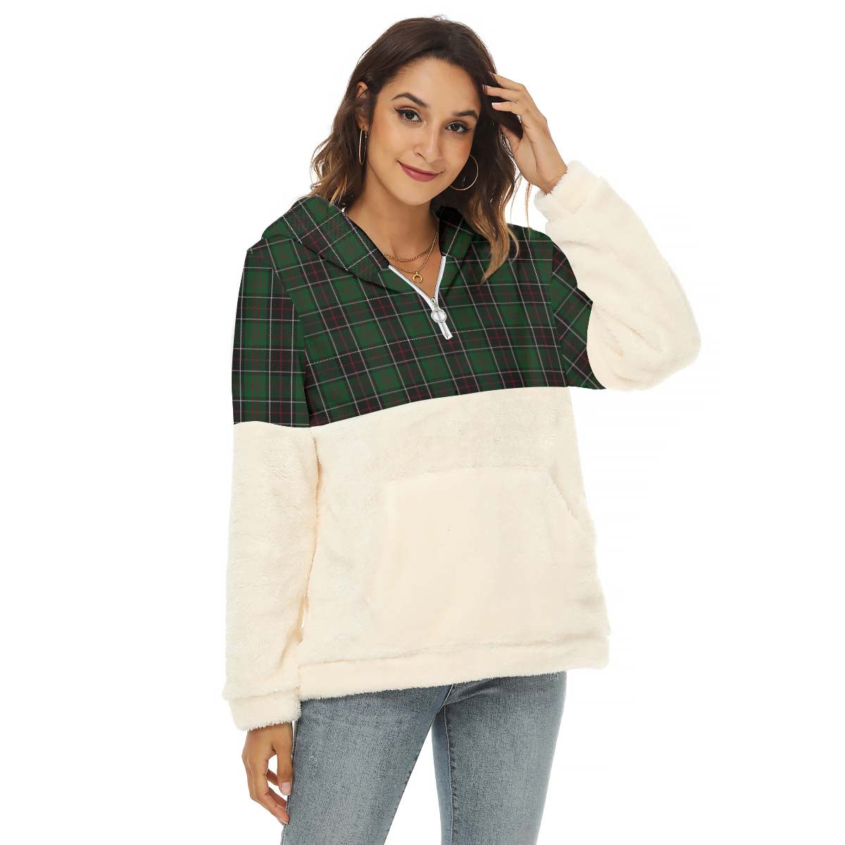 sinclair-hunting-tartan-womens-borg-fleece-hoodie-with-half-zip