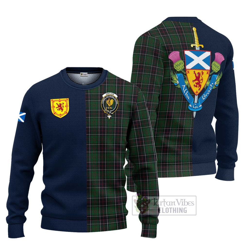 Tartan Vibes Clothing Sinclair Hunting Tartan Knitted Sweater with Scottish Lion Royal Arm Half Style