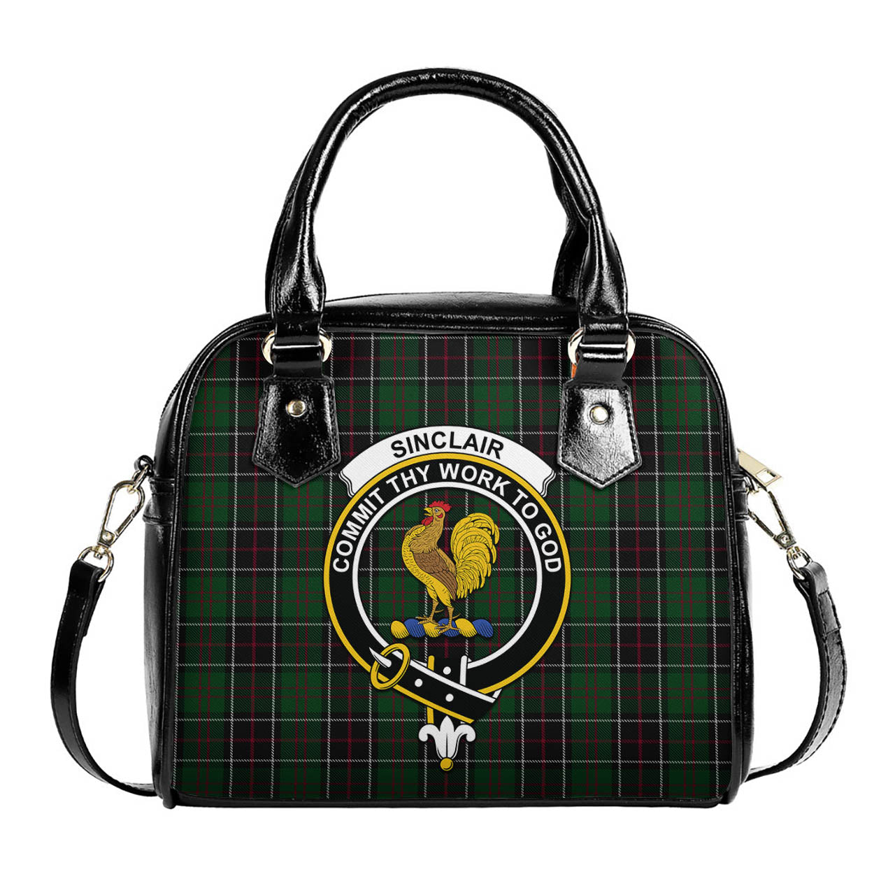 Sinclair Hunting Tartan Shoulder Handbags with Family Crest One Size 6*25*22 cm - Tartanvibesclothing