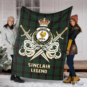 Sinclair Hunting Tartan Blanket with Clan Crest and the Golden Sword of Courageous Legacy