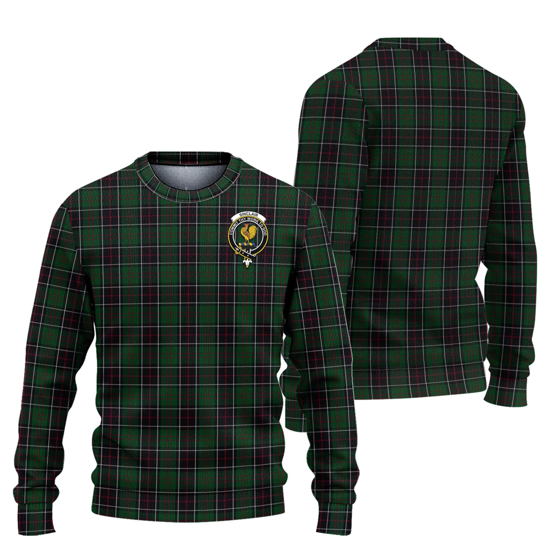 Sinclair Hunting Tartan Knitted Sweater with Family Crest Unisex - Tartanvibesclothing