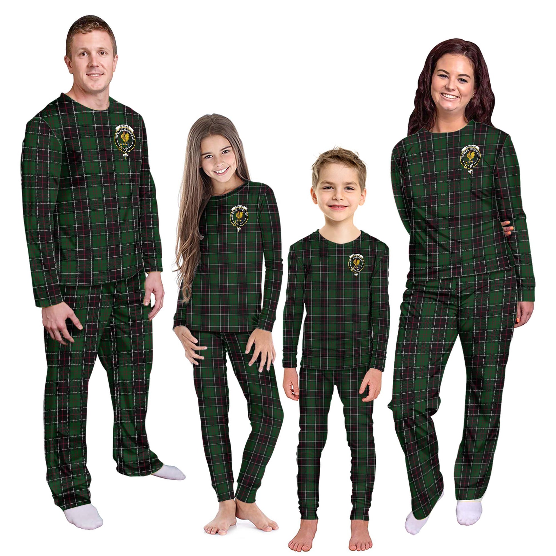Sinclair Hunting Tartan Pajamas Family Set with Family Crest - Tartanvibesclothing