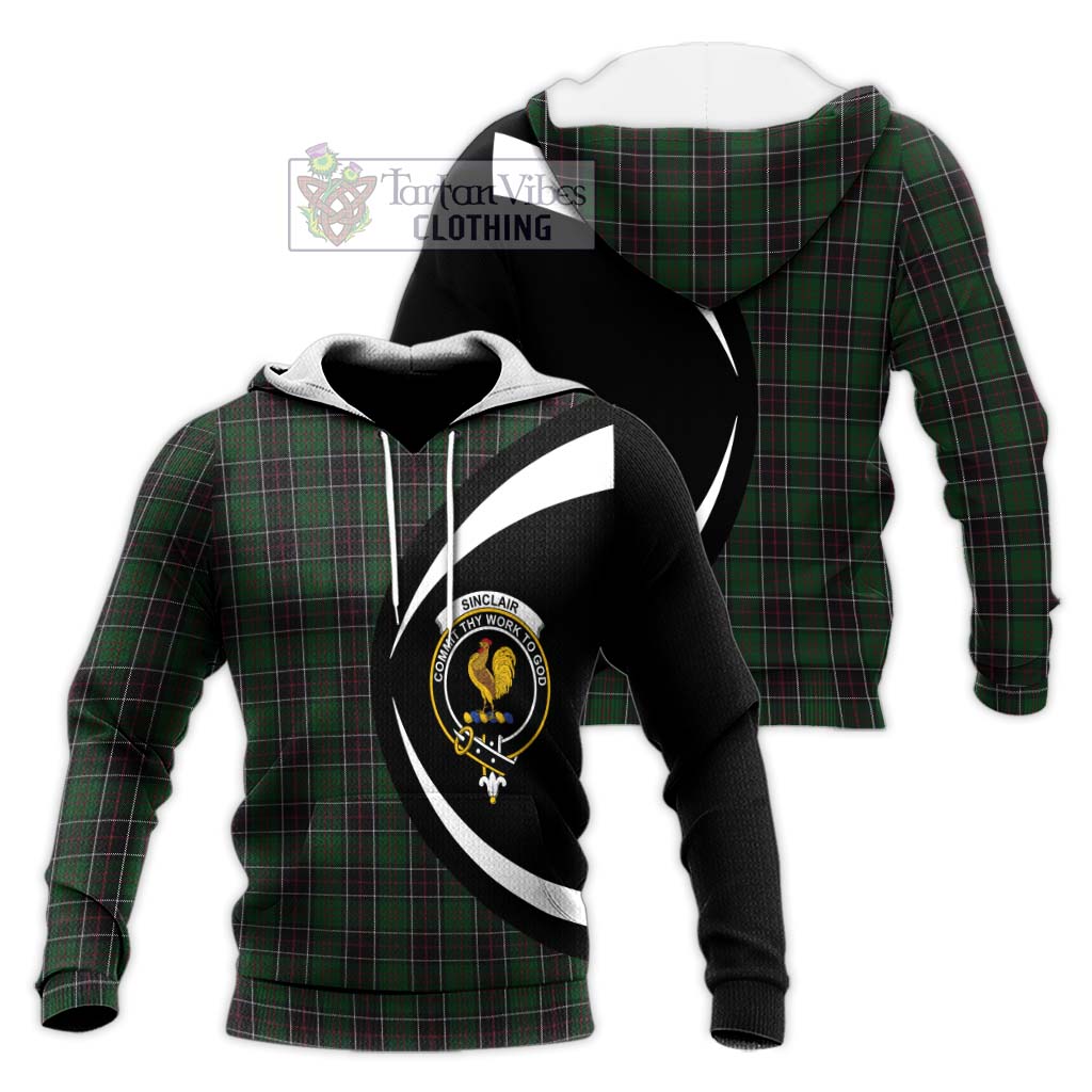 Sinclair Hunting Tartan Knitted Hoodie with Family Crest Circle Style Unisex Knitted Pullover Hoodie - Tartan Vibes Clothing