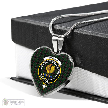 Sinclair Hunting Tartan Heart Necklace with Family Crest