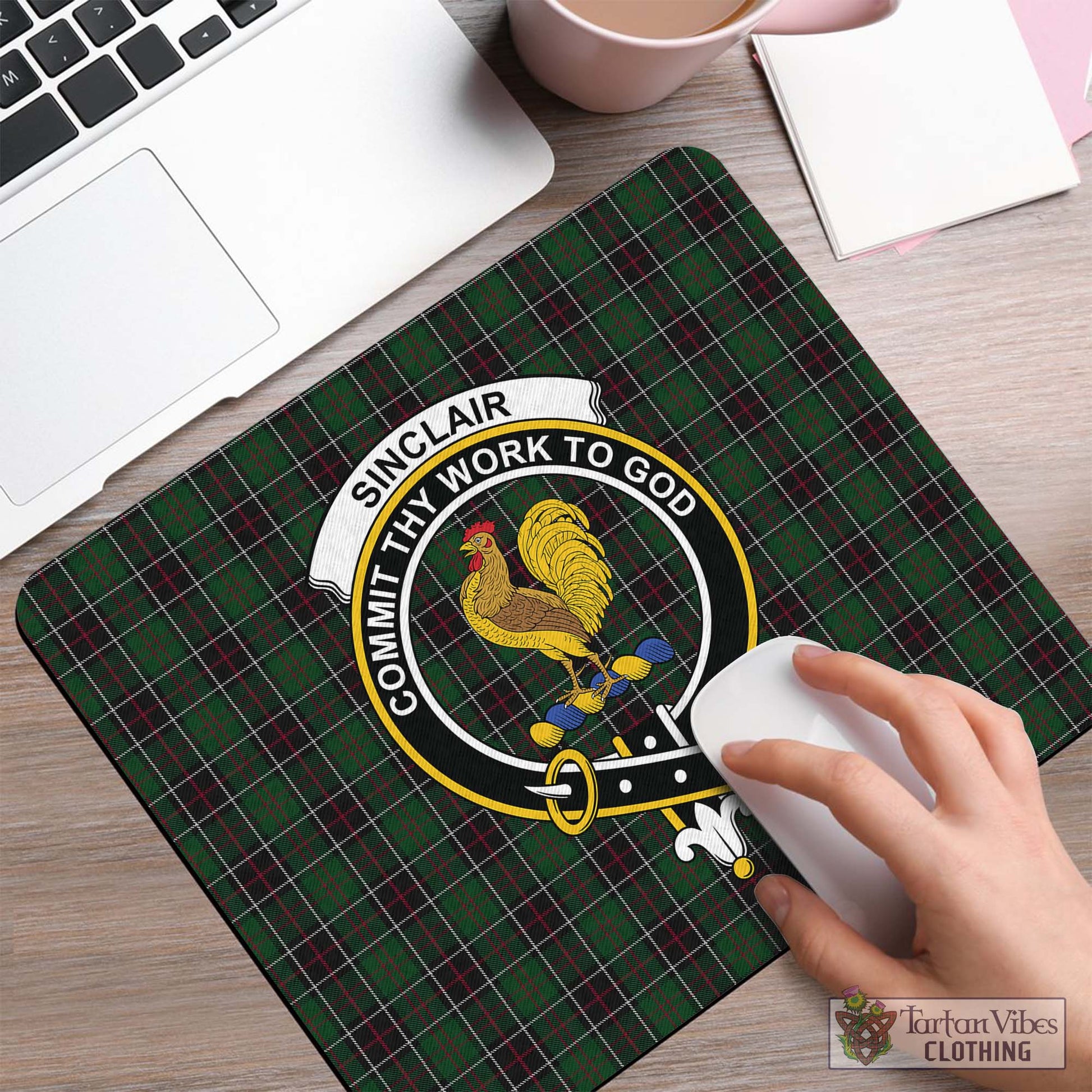 Tartan Vibes Clothing Sinclair Hunting Tartan Mouse Pad with Family Crest