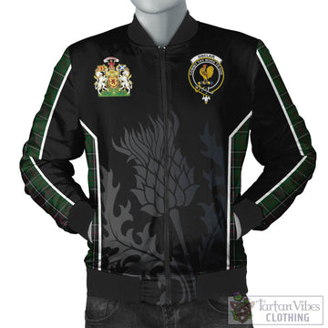 Sinclair Hunting Tartan Bomber Jacket with Family Crest and Scottish Thistle Vibes Sport Style