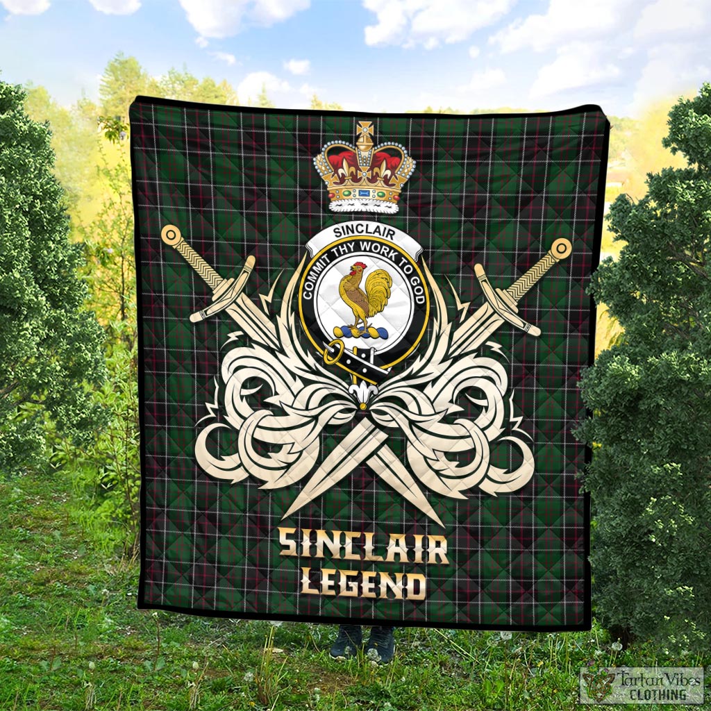 Tartan Vibes Clothing Sinclair Hunting Tartan Quilt with Clan Crest and the Golden Sword of Courageous Legacy