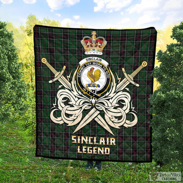 Sinclair Hunting Tartan Quilt with Clan Crest and the Golden Sword of Courageous Legacy