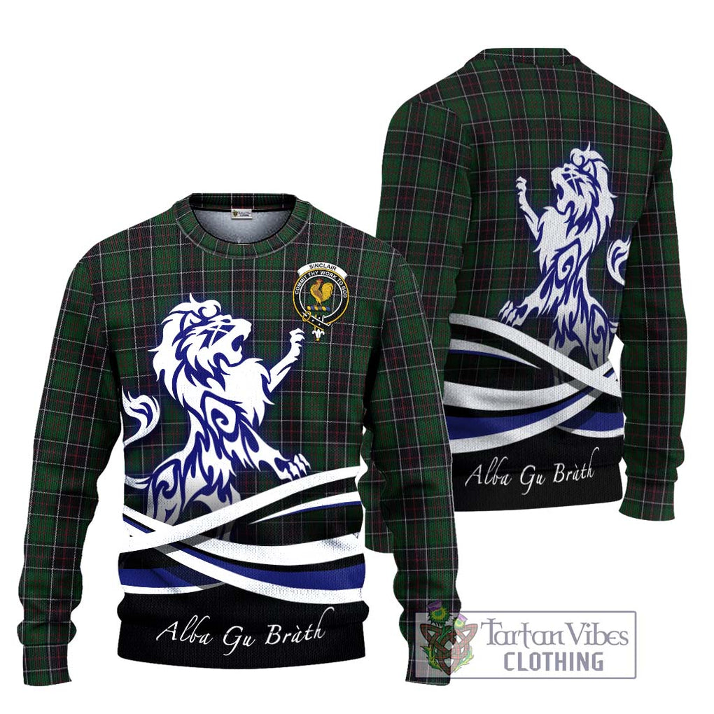 Sinclair Hunting Tartan Knitted Sweater with Alba Gu Brath Regal Lion Emblem Unisex - Tartanvibesclothing Shop