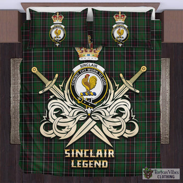 Sinclair Hunting Tartan Bedding Set with Clan Crest and the Golden Sword of Courageous Legacy