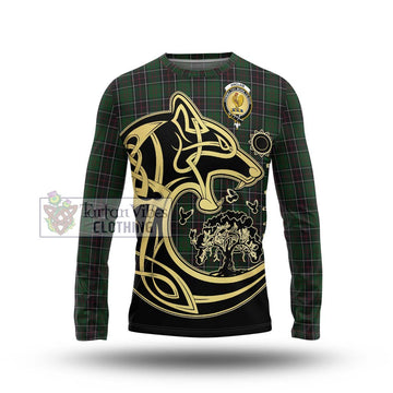 Sinclair Hunting Tartan Long Sleeve T-Shirt with Family Crest Celtic Wolf Style
