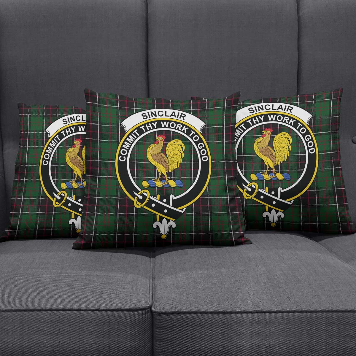 Sinclair Hunting Tartan Pillow Cover with Family Crest Square Pillow Cover - Tartanvibesclothing