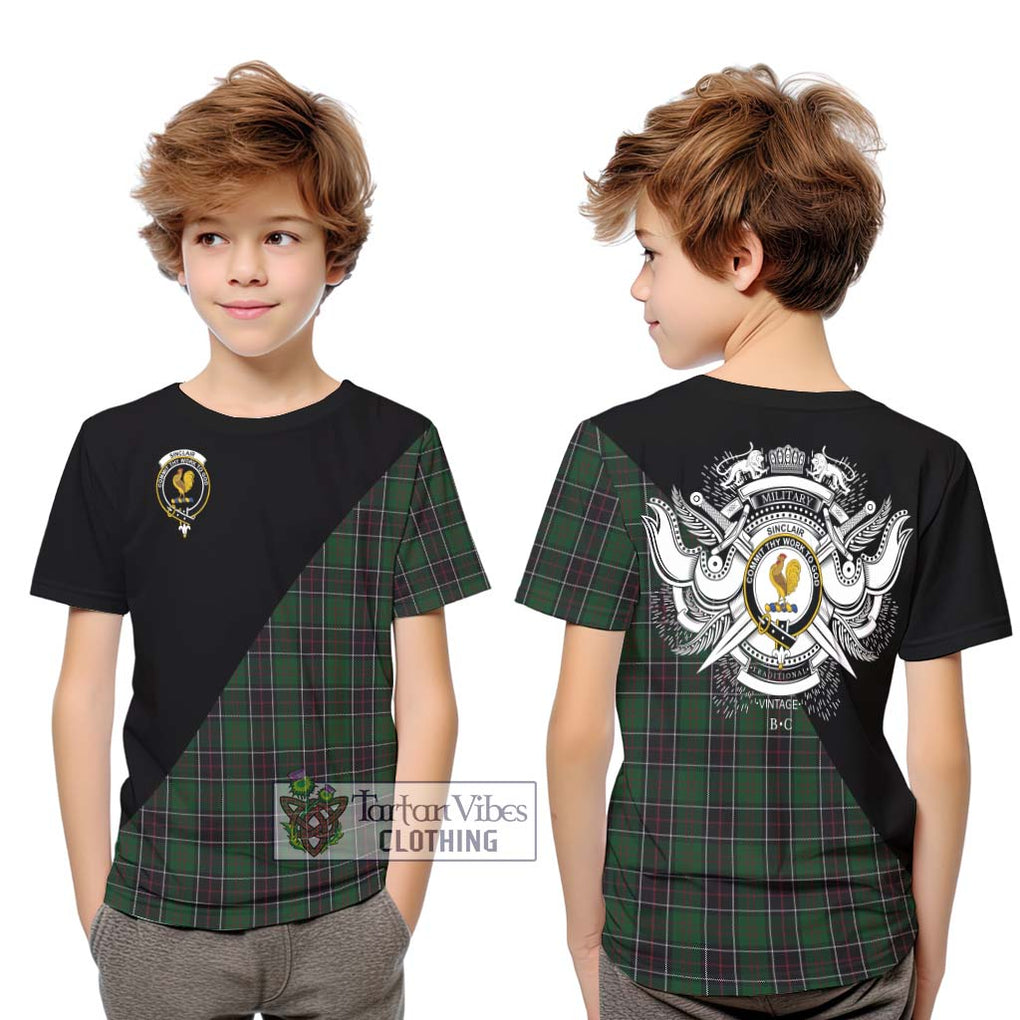 Sinclair Hunting Tartan Kid T-Shirt with Family Crest and Military Logo Style Youth XL Size14 - Tartanvibesclothing Shop