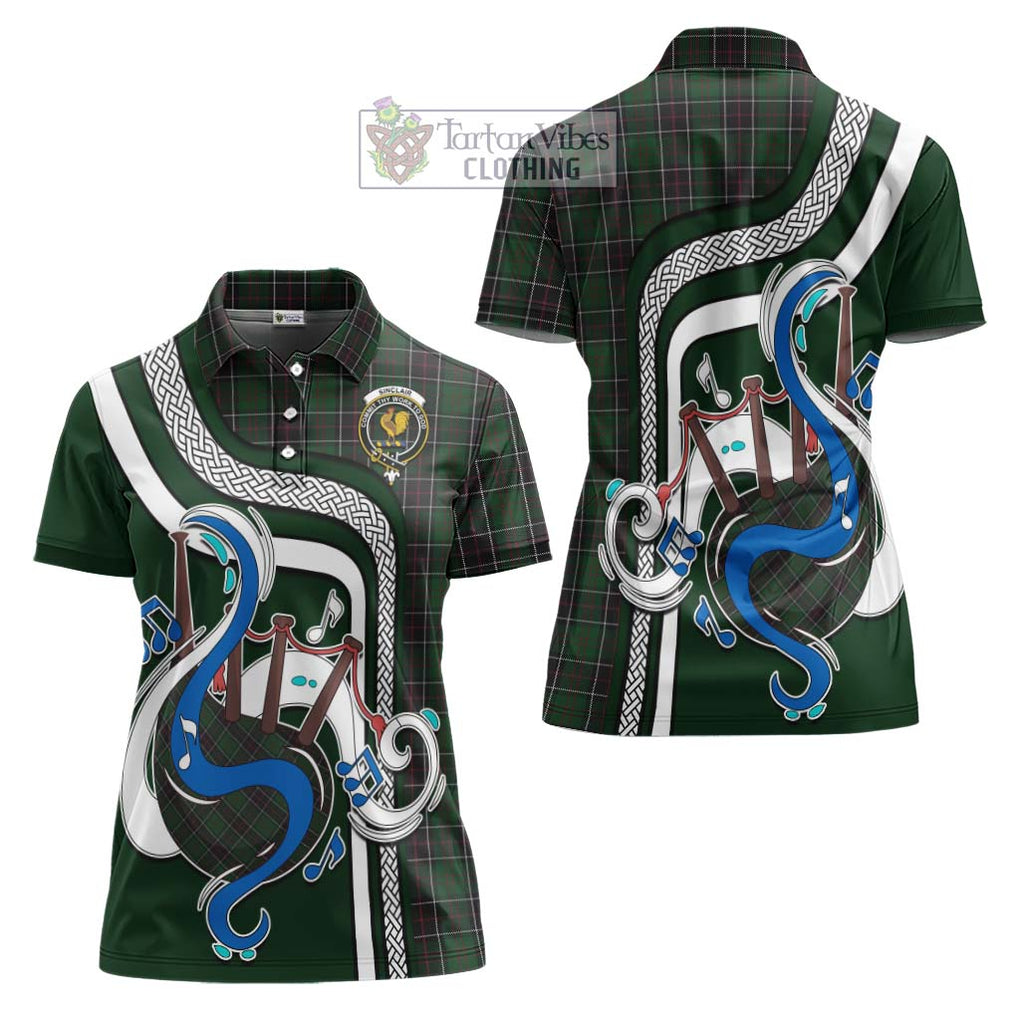 Sinclair Hunting Tartan Women's Polo Shirt with Epic Bagpipe Style Women - Tartanvibesclothing Shop