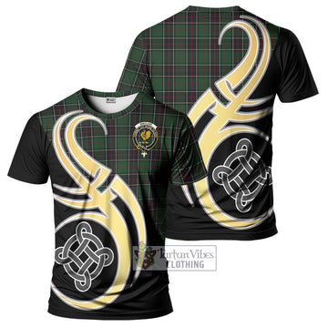 Sinclair Hunting Tartan T-Shirt with Family Crest and Celtic Symbol Style