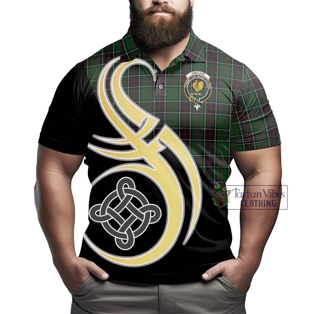 Tartan Vibes Clothing Sinclair Hunting Tartan Polo Shirt with Family Crest and Celtic Symbol Style