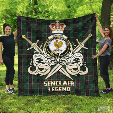 Sinclair Hunting Tartan Quilt with Clan Crest and the Golden Sword of Courageous Legacy