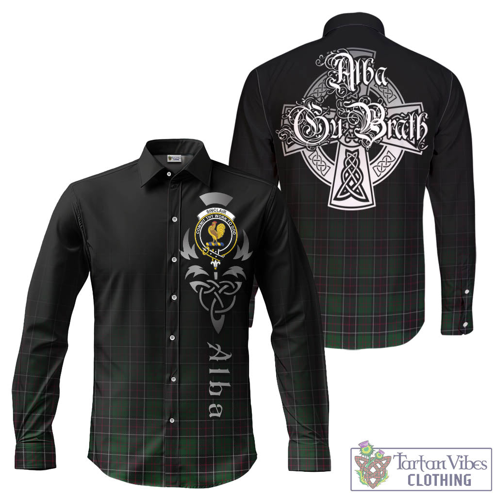 Tartan Vibes Clothing Sinclair Hunting Tartan Long Sleeve Button Up Featuring Alba Gu Brath Family Crest Celtic Inspired