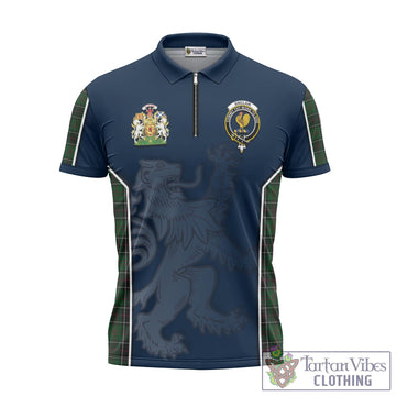 Sinclair Hunting Tartan Zipper Polo Shirt with Family Crest and Lion Rampant Vibes Sport Style