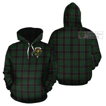 Sinclair Hunting Tartan Cotton Hoodie with Family Crest