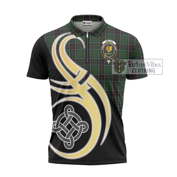 Sinclair Hunting Tartan Zipper Polo Shirt with Family Crest and Celtic Symbol Style