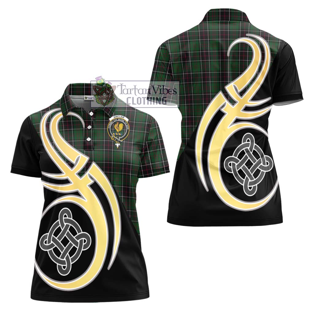 Sinclair Hunting Tartan Women's Polo Shirt with Family Crest and Celtic Symbol Style - Tartan Vibes Clothing