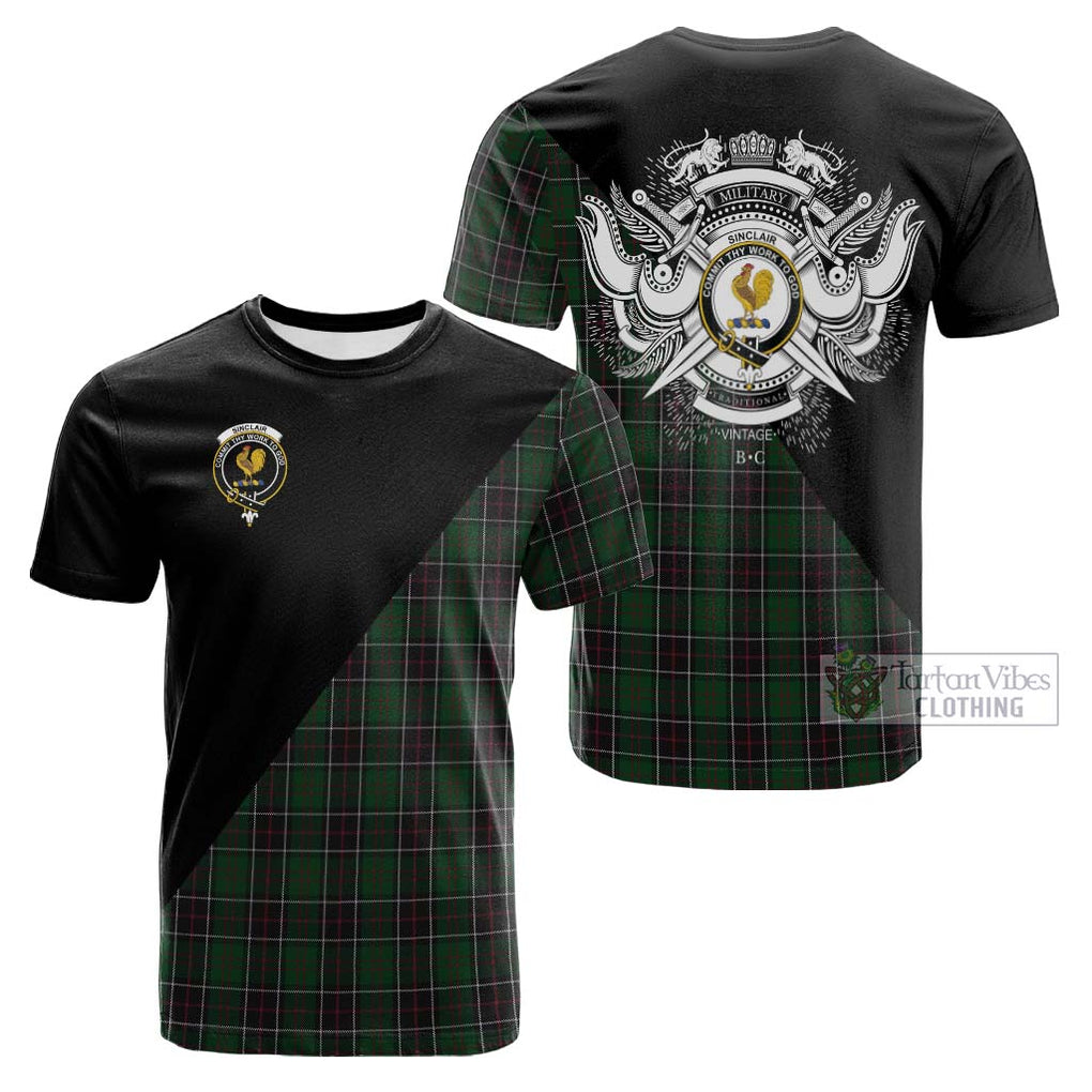 Tartan Vibes Clothing Sinclair Hunting Tartan Cotton T-shirt with Family Crest and Military Logo Style