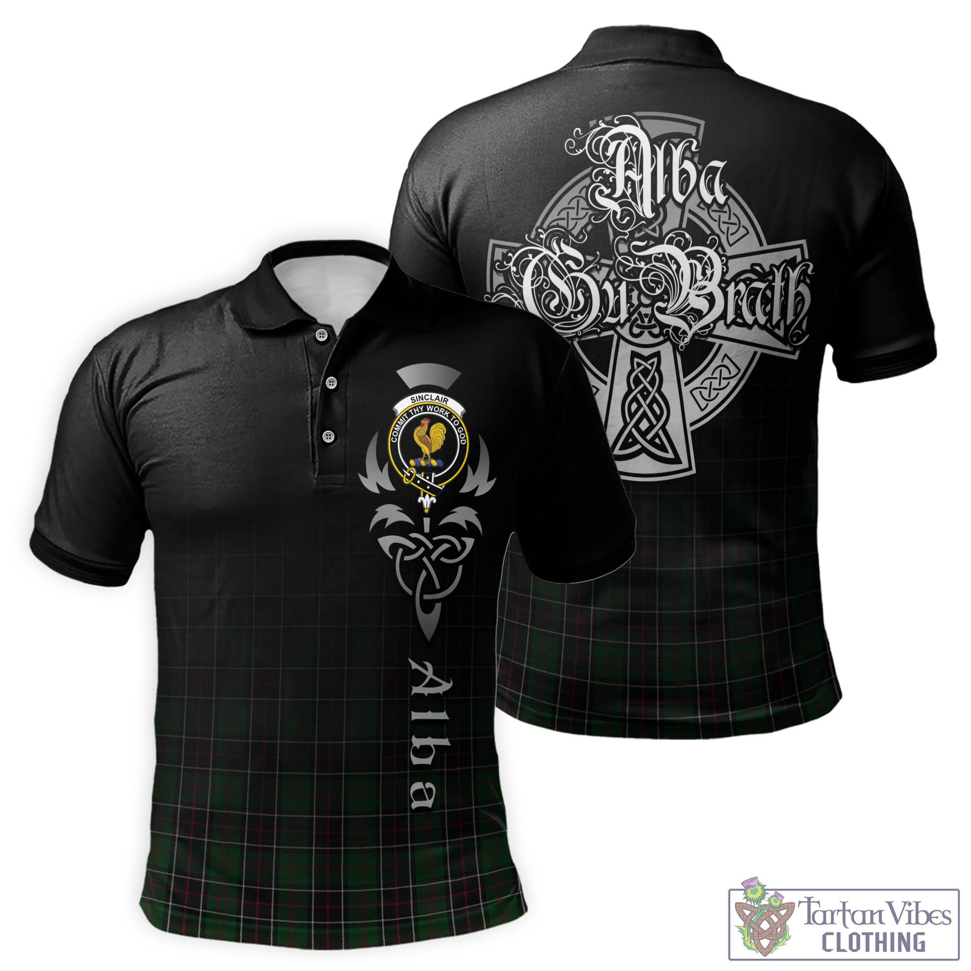 Tartan Vibes Clothing Sinclair Hunting Tartan Polo Shirt Featuring Alba Gu Brath Family Crest Celtic Inspired