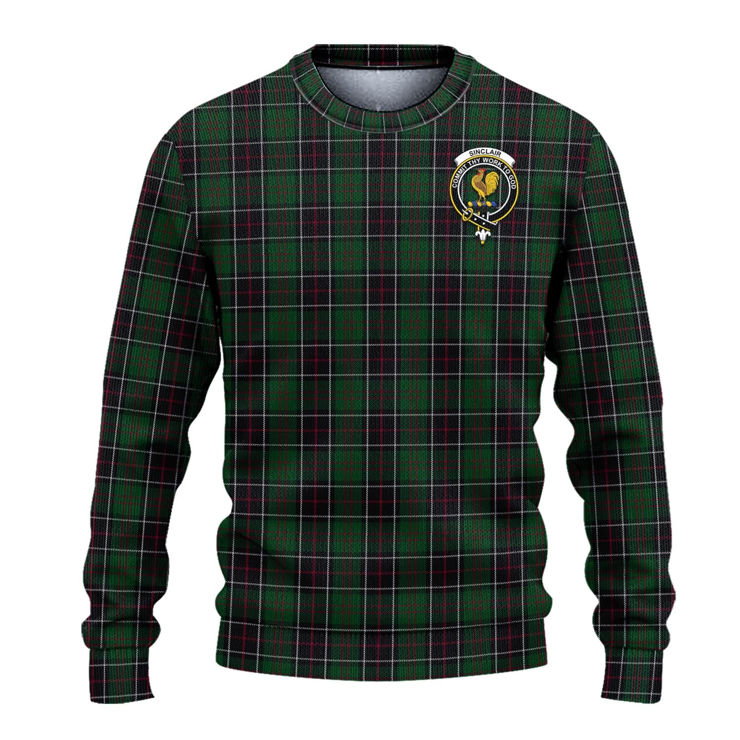 Sinclair Hunting Tartan Knitted Sweater with Family Crest - Tartanvibesclothing