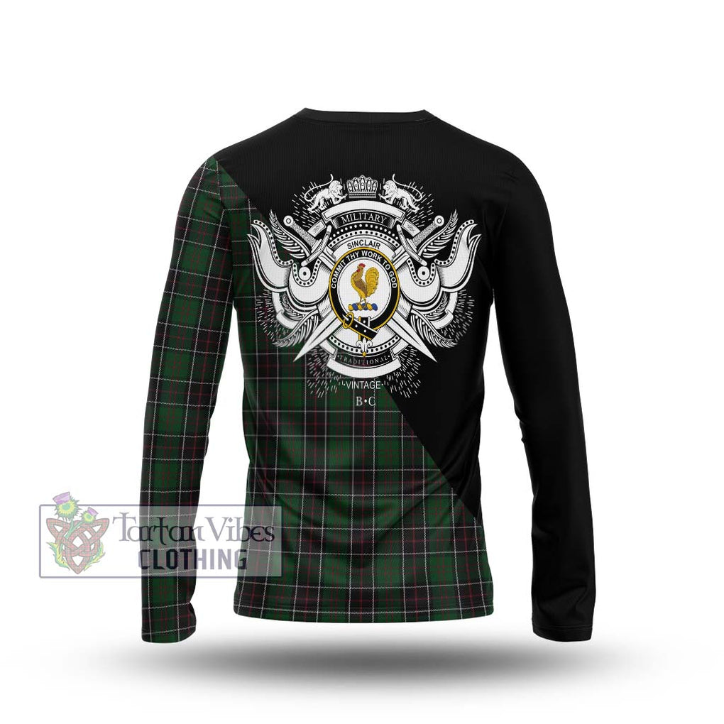 Sinclair Hunting Tartan Long Sleeve T-Shirt with Family Crest and Military Logo Style - Tartanvibesclothing Shop