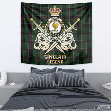 Sinclair Hunting Tartan Tapestry with Clan Crest and the Golden Sword of Courageous Legacy