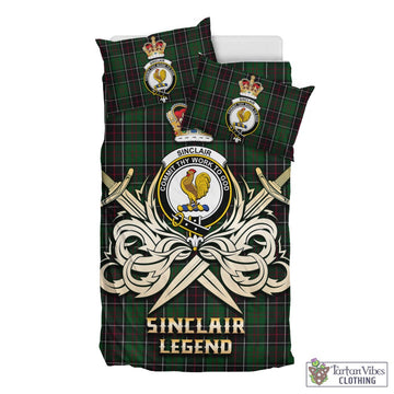 Sinclair Hunting Tartan Bedding Set with Clan Crest and the Golden Sword of Courageous Legacy
